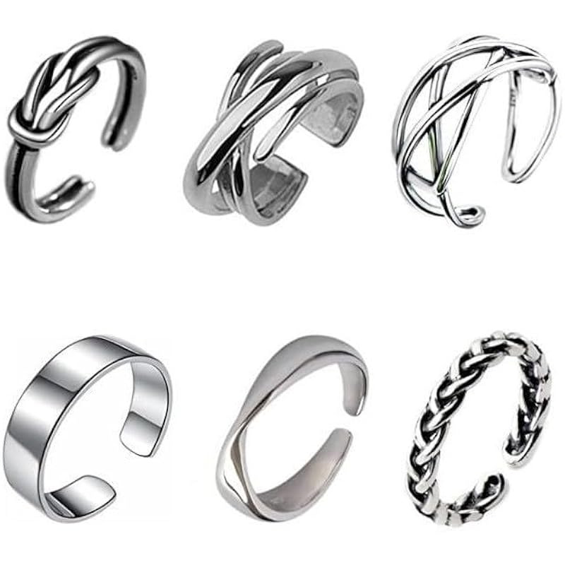 Stackable Rings for Men, Trendy and Unique Hip-Hop Style Open Rings, Fashionable and Creative Imitation Thai Silver Braided Index Finger Rings