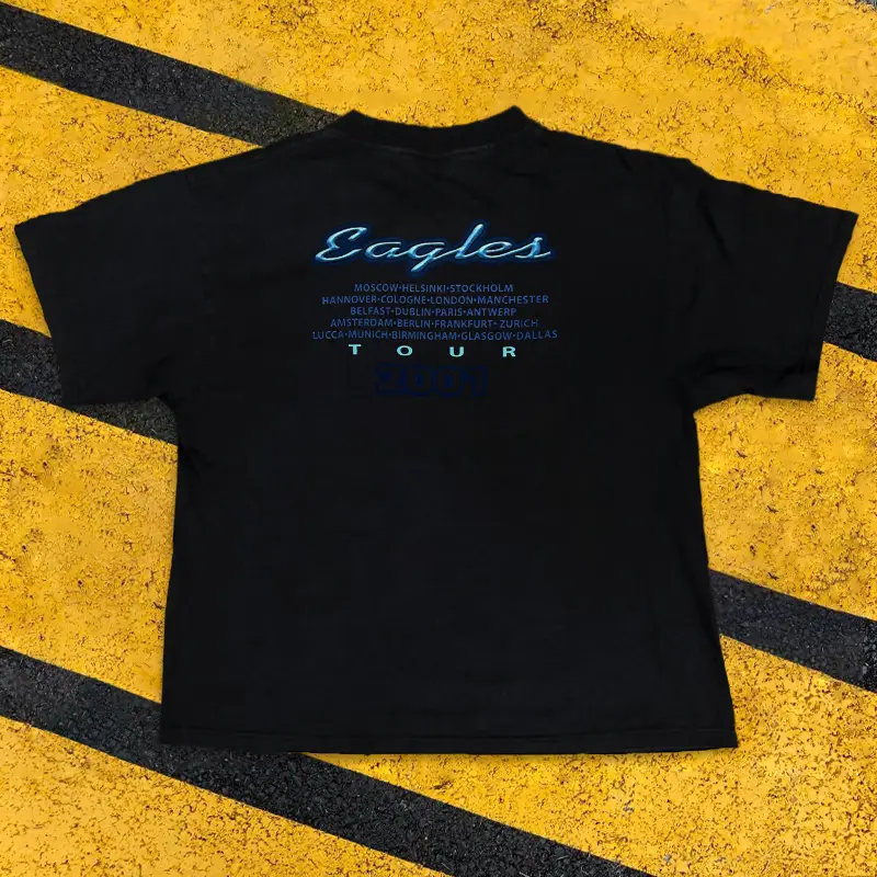 Digital Direct-Print American Vtg Retro Print Hip-Hop Street Hip-Hop Short-Sleeve T-Shirt for Men, Trendy Brand, Black Pure Cotton