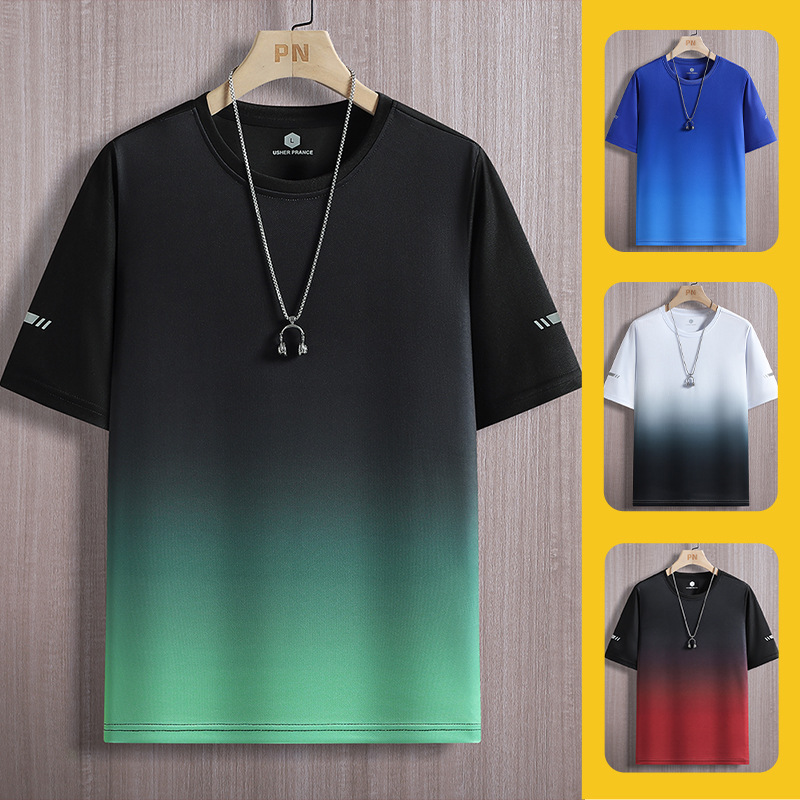 Gradient Short-sleeved T-shirt Men's Summer Thin American Style Loose Half-sleeved Top Men's Trendy Brand Round Neck Casual T-shirt