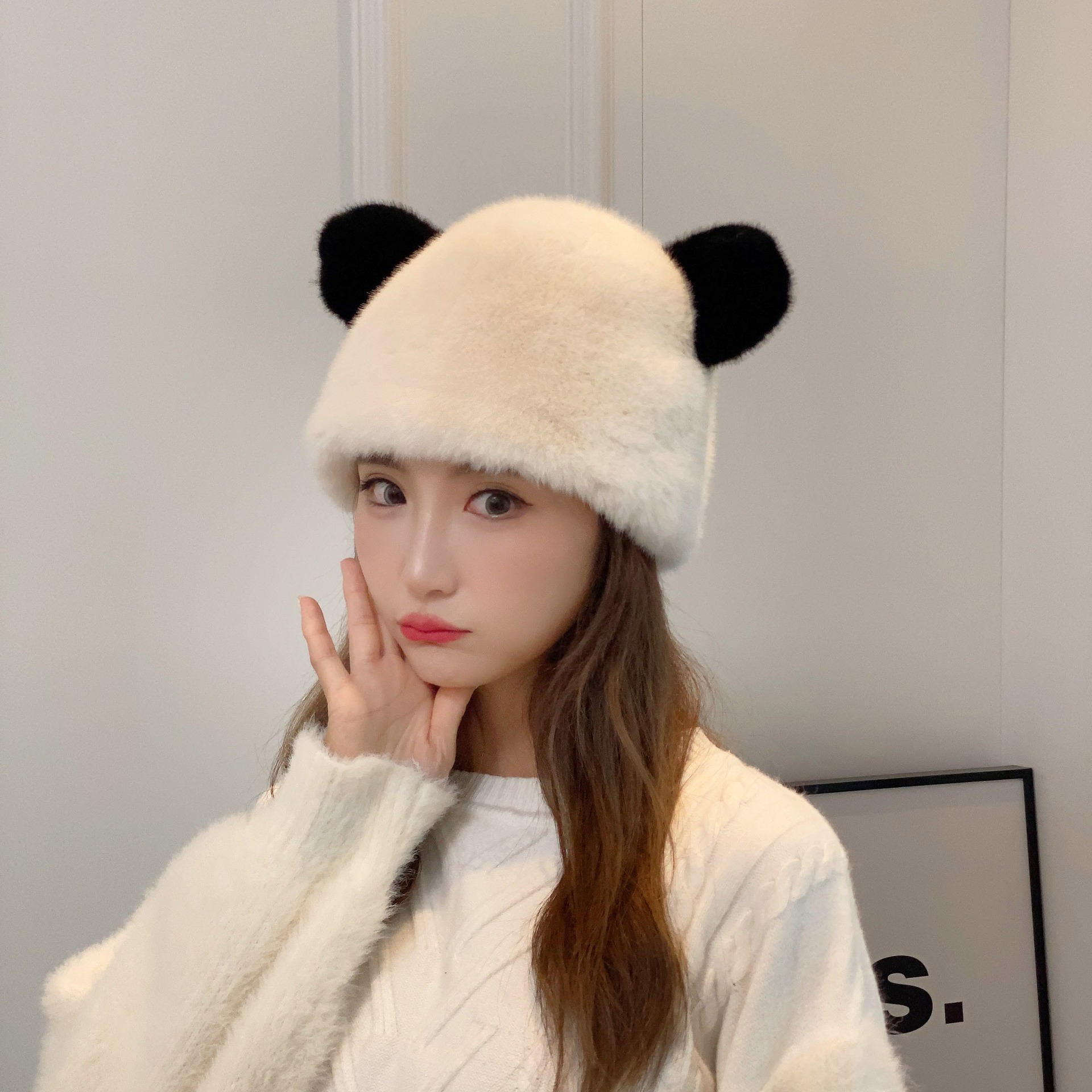 New Style Fluffy Hat for Children Winter Cute Thickened Warm Fashion Foreign Style Red Panda Ear Ear Protection Imitation Fur Sable