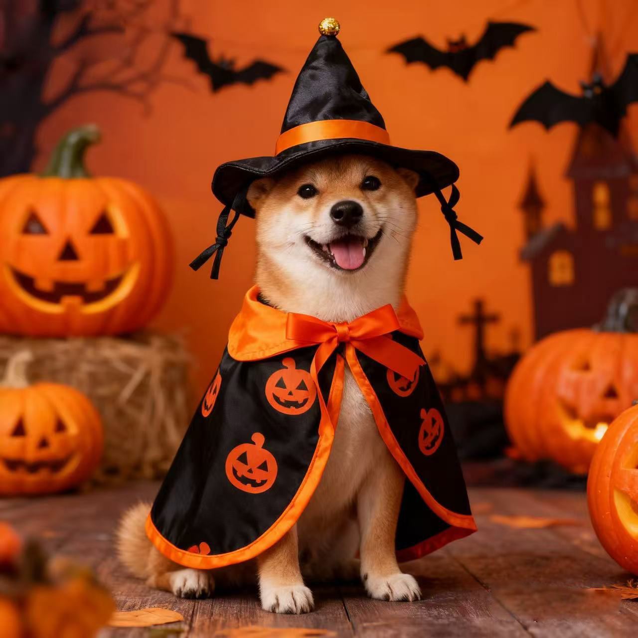 Cross Border Pet Halloween Cloak Hat Small and Medium Dog Teddy Corky Dog Clothes Pet Transformed Cloak
