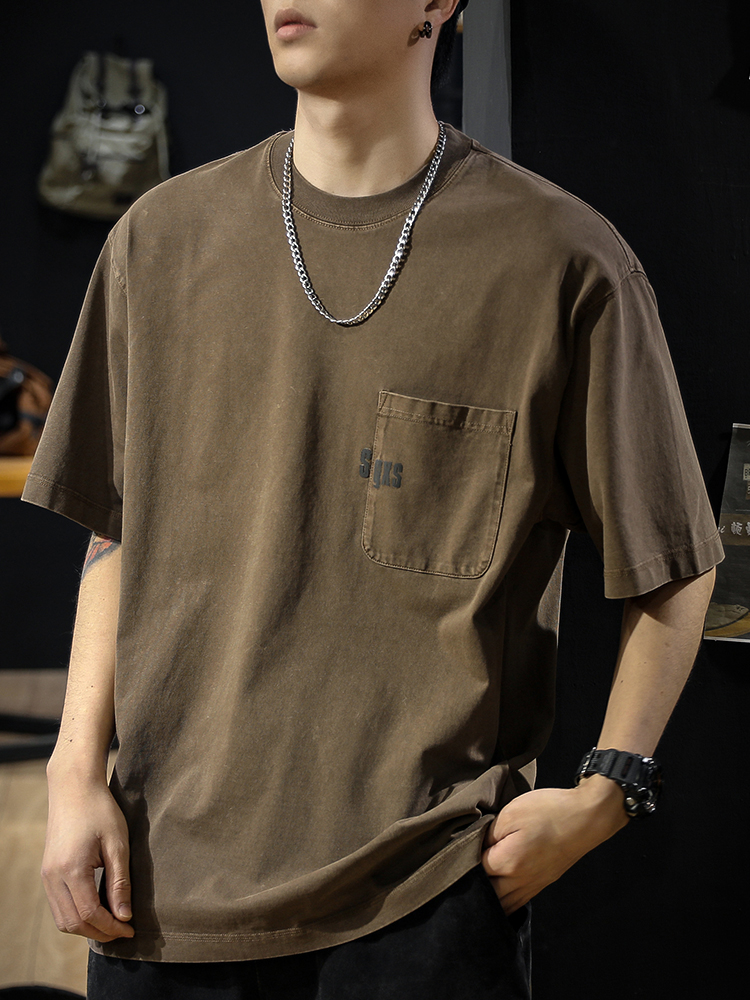 American Classic 280g Heavy Cotton Short-sleeved T-shirt Men's Summer Washed Retro Nostalgic Half-sleeved Men's T-shirt Trendy T