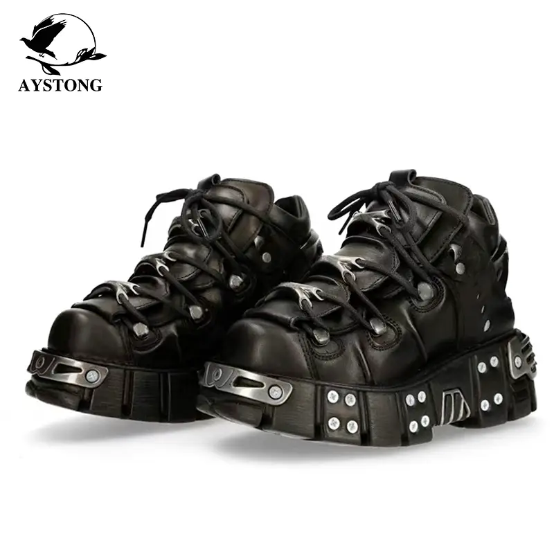 Vintage Spanish rock shoes dark shoes gothic punk leather shoes men's and women's models metal high-top thick-soled shoes daddy shoes