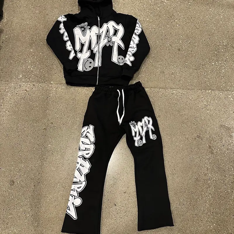 Set of letters hooded sweater cardigan long pants sports sweater pants sports sets Europe and the United States popular sweater sets