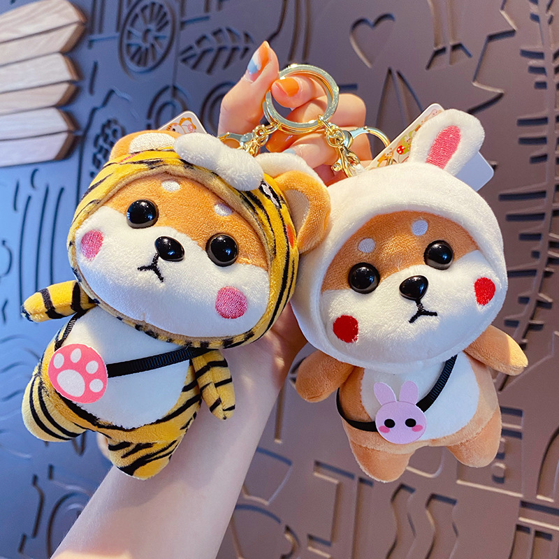 Genuine cartoon plush small fortune Wood key chain cute trend Wood dog doll pendant couple bag bag key chain