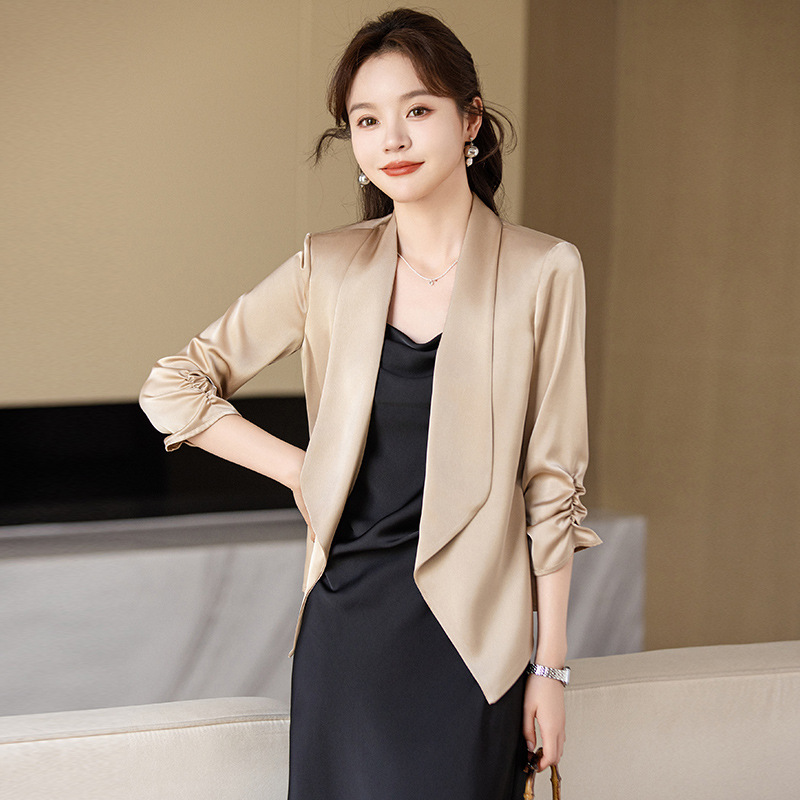 Champagne Color High-end Suit Jacket Women's Spring and Autumn Elegant Casual Top Korean-style All-match Small Professional Wear