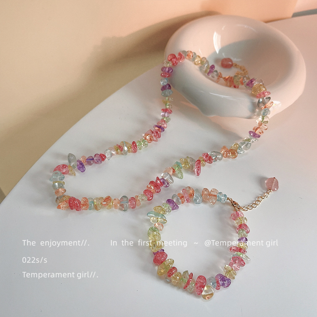 Dopamine ~ summer new hand design sense color stone glass necklace ins clavicle chain necklace wholesale
