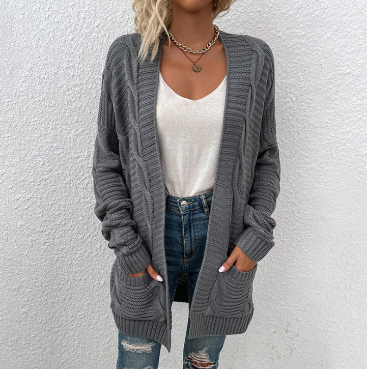 Cross-border 2024 autumn and winter new women's knitted twist cardigan sweater Amazon long twisted rope cardigan coat
