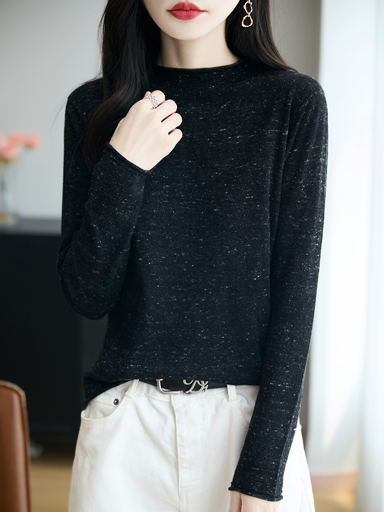 Long-Sleeve Women's Knitted Sweater with Rolled Edges, Loose Fit, Half-High Collar, Fine Wool, Early Autumn 2025 New Style