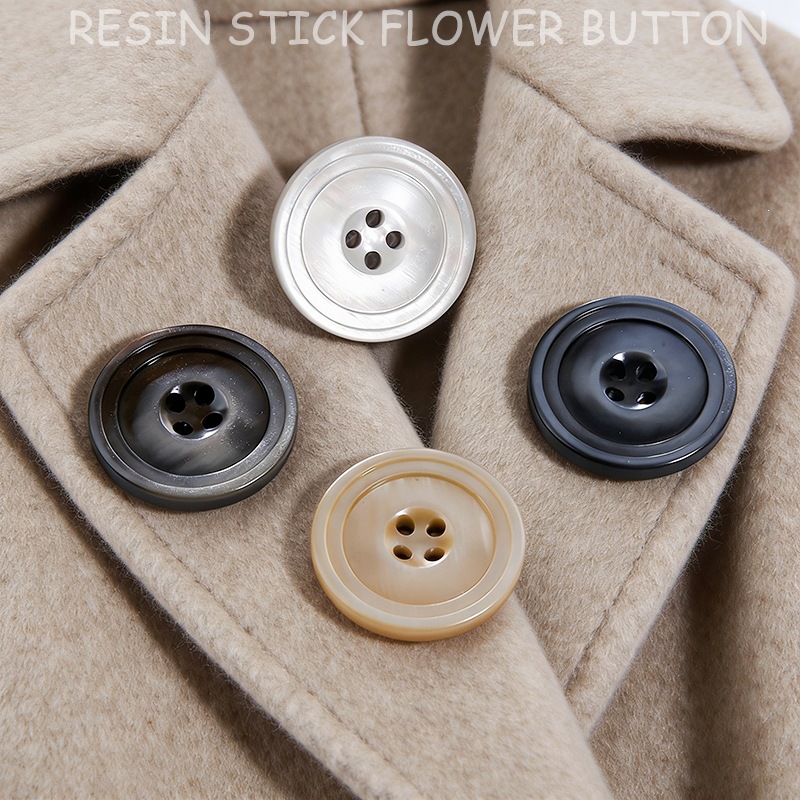 Round Resin Buttons for Trench Coats, Four-Hole Buttons for Suits, Resin Buttons Wholesale, Black Buttoned Buttons