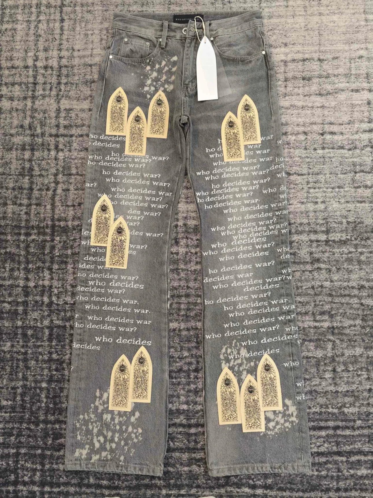 PurpleBoard WHO DECIDES WAR JEANS 潮牌男士重工艺刺绣牛仔裤 Foto QC de WEIDIAN na Qualit.ly