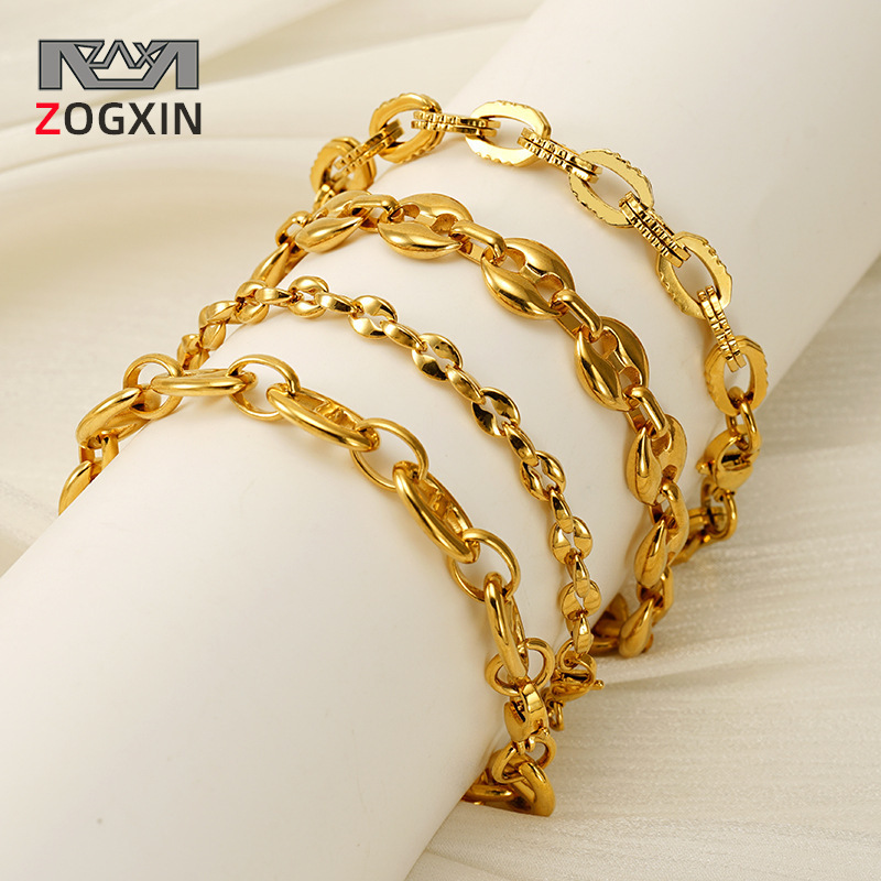 Cross-Border European and American Fashion Stainless Steel Hip-Hop Jewelry Bracelet, Gold-Plated, Exaggerated Design, Versatile, Unisex Hand Accessory