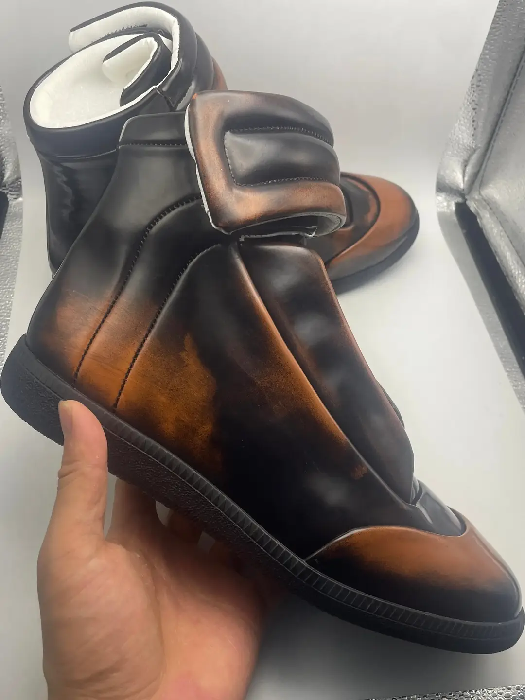 Mmm High-Top Genuine Leather Boots Horse Hair Color Casual Velcro for Women