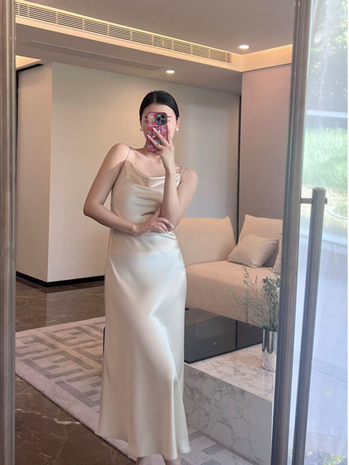 High-End Suspender Dress, Summer Design, New Satin Acetate 2026 French Style Elegant Mid-Length Dress, New Chinese Style