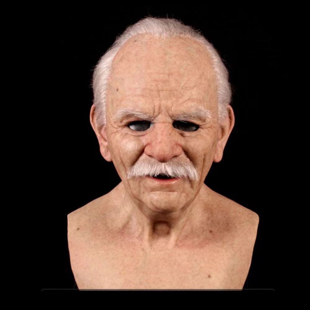 Old Man Mask cos Old Man Grandpa Halloween Horror Headgear Dress Amazon Cross Border Wig Face Headgear