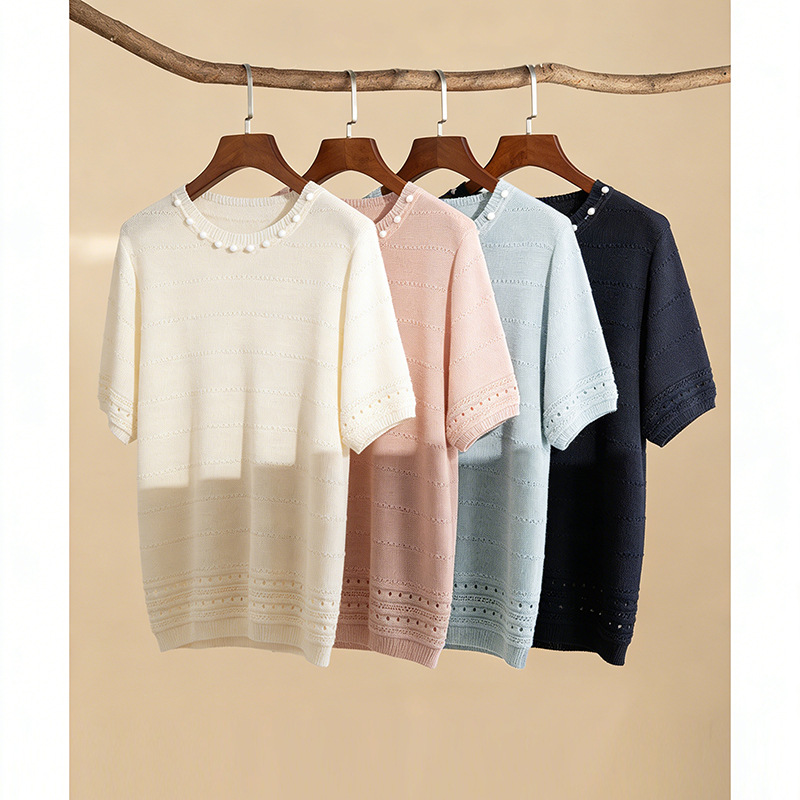 Sunny Day ~ French-Style Fresh Knit Sweater for Women, Lyocell, Light Luxury, Loose Fit, Slimming Short-Sleeve Top