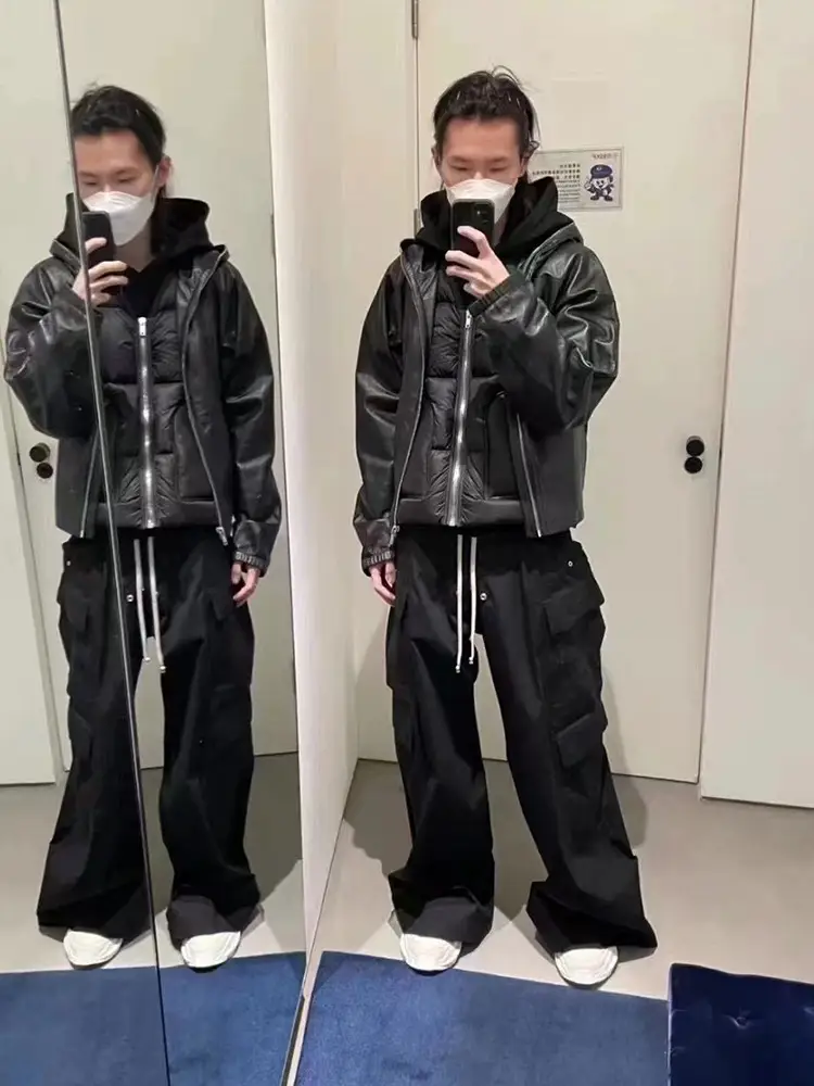 2024 Small Pocket Dark Cargo Wide Leg Workwear Casual Drawstring Flared Pants for Men and Women