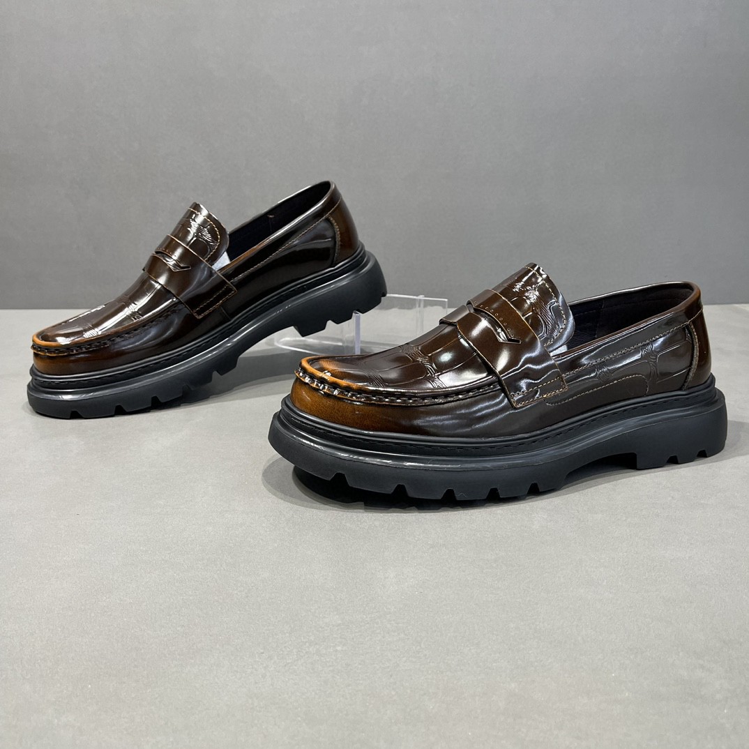 First Layer Cowhide Thick-soled Dress Leather Shoes Men's British Lightweight Casual Bean Shoes Men's Business Slip-on Leather Shoes