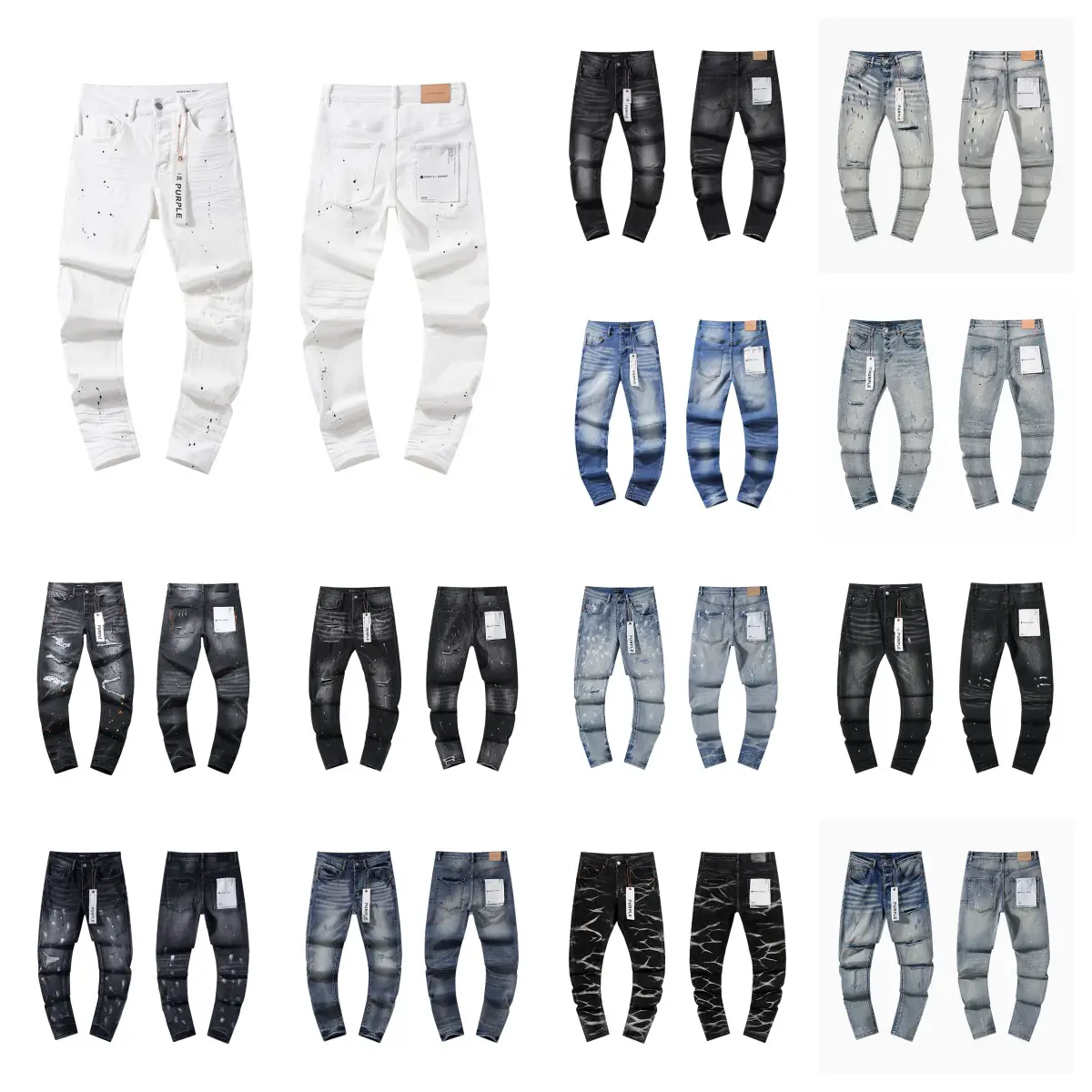 Cross-Border Export Purple Brand American High Street Ripped Patch Trendyy Retro Straight Am Washed Jeans