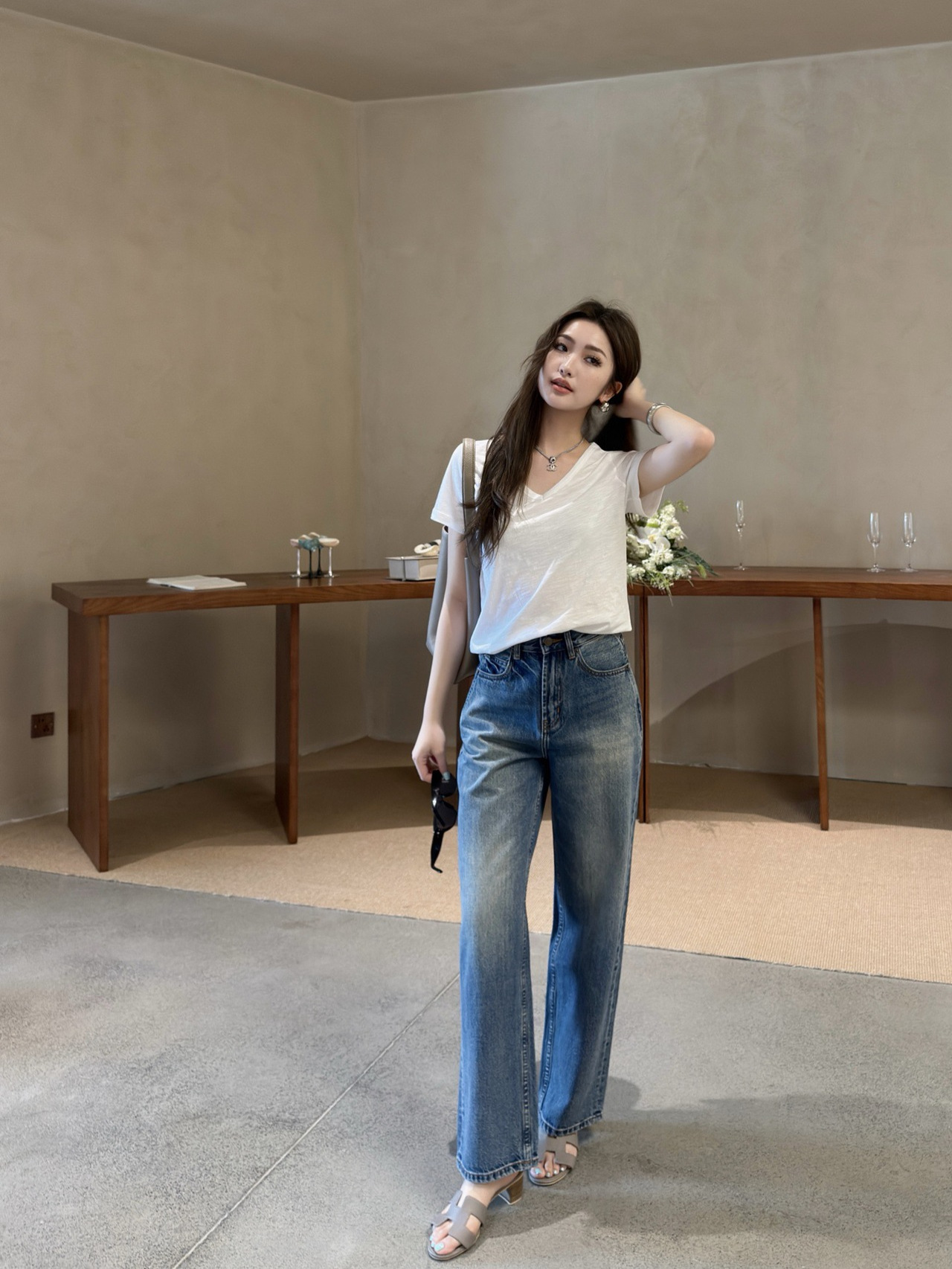 Warren Hailong Black Label Series Dp008 Rosie Same Style *Sl Version Washed Vintage High-Waisted Straight-Leg Jeans