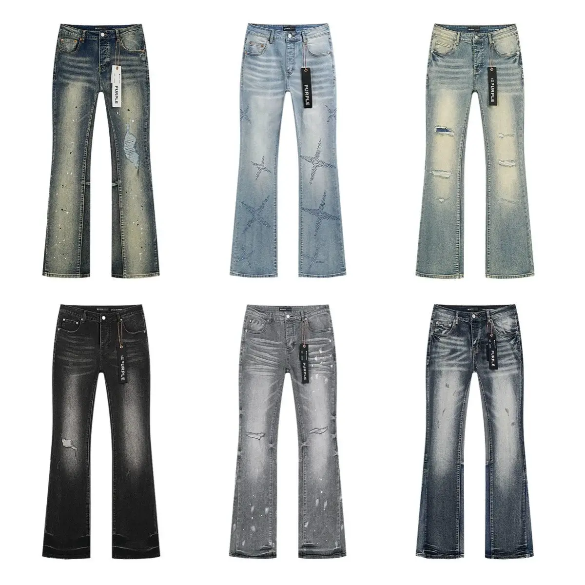 Trendy Retro Splatter Ripped Jeans High Street Washed Casual Trendy Flared Long Pants for Men