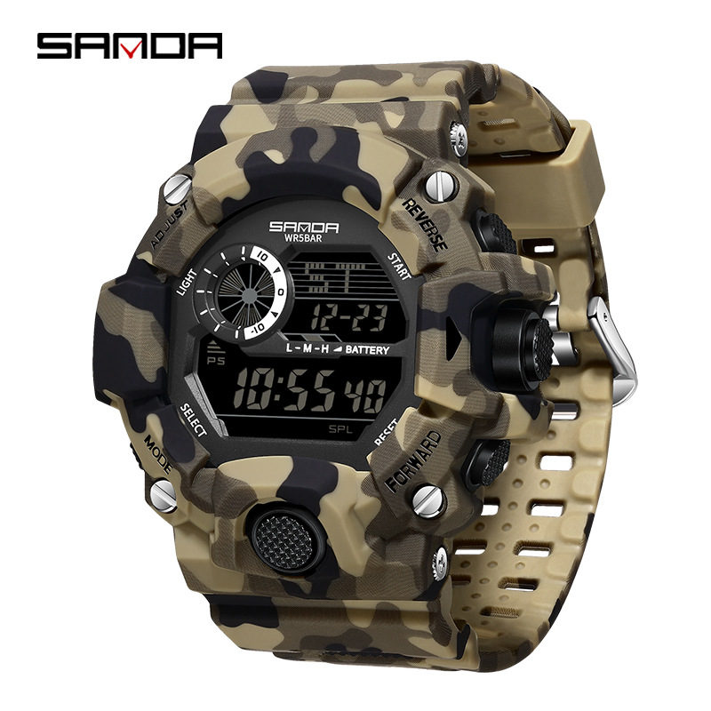 Sanda Fashion Camouflage Mountaineering Electronic Watch Men's Outdoor Sports Waterproof Multifunctional Men's Business Watch Wholesale