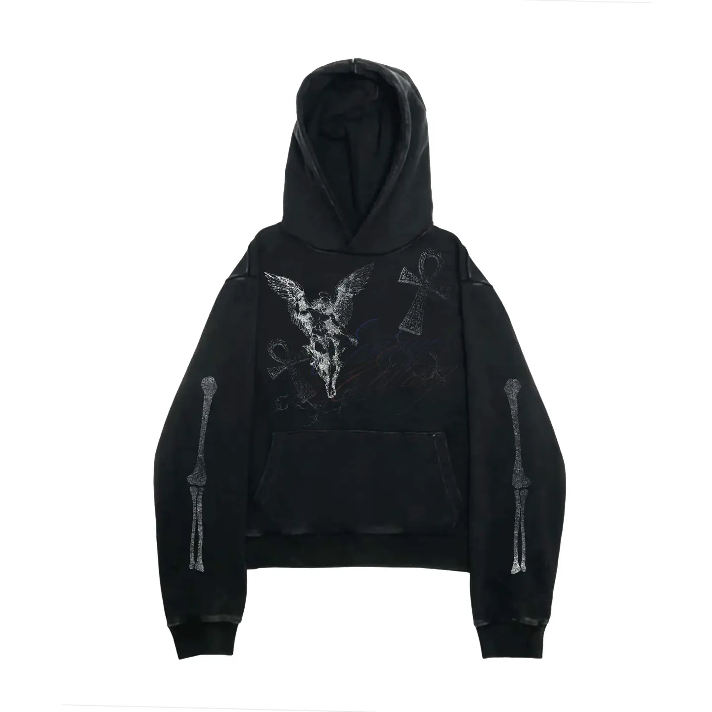 Shibu Dark Pioneer Style Paired with Punk and Metallic Dark Street Hooded Sweatshirt
