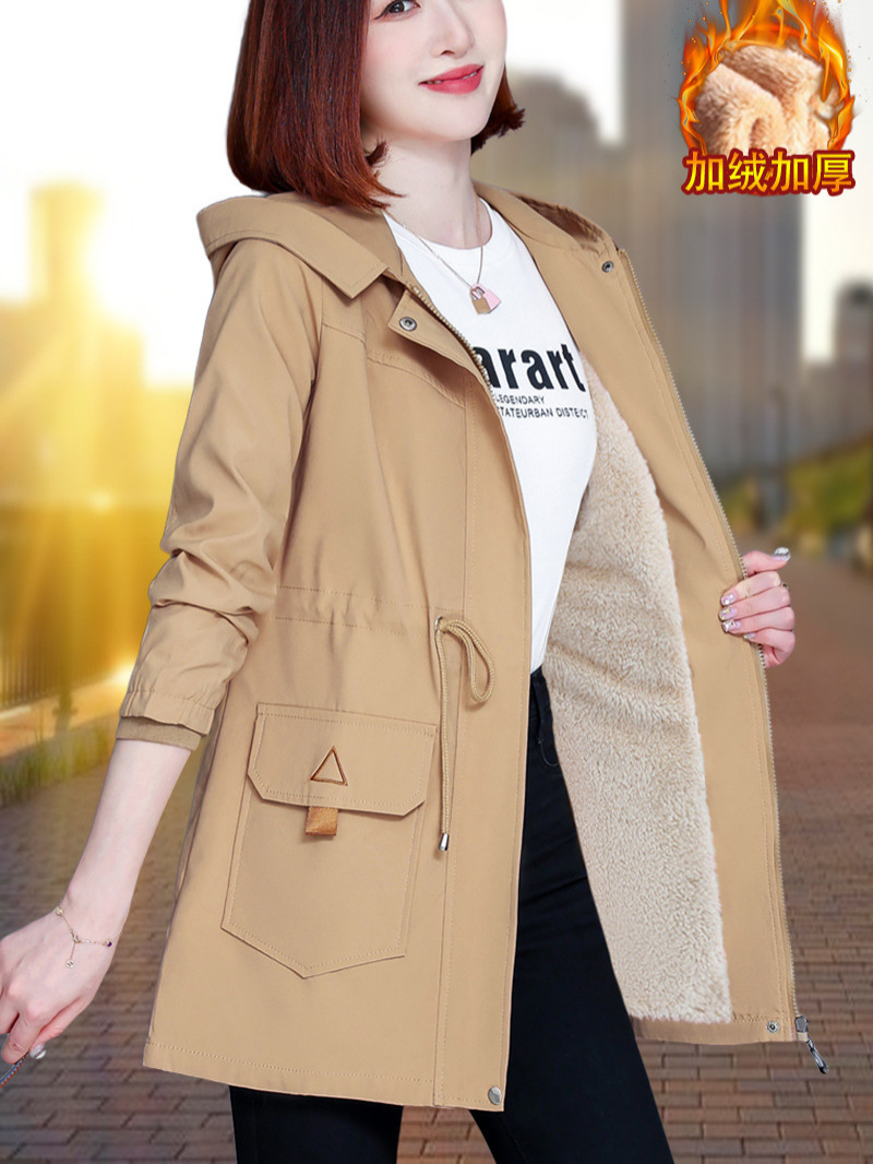 High-grade mid-length trench coat women's winter 2024 new fleece-lined thickened mother autumn and winter women's top