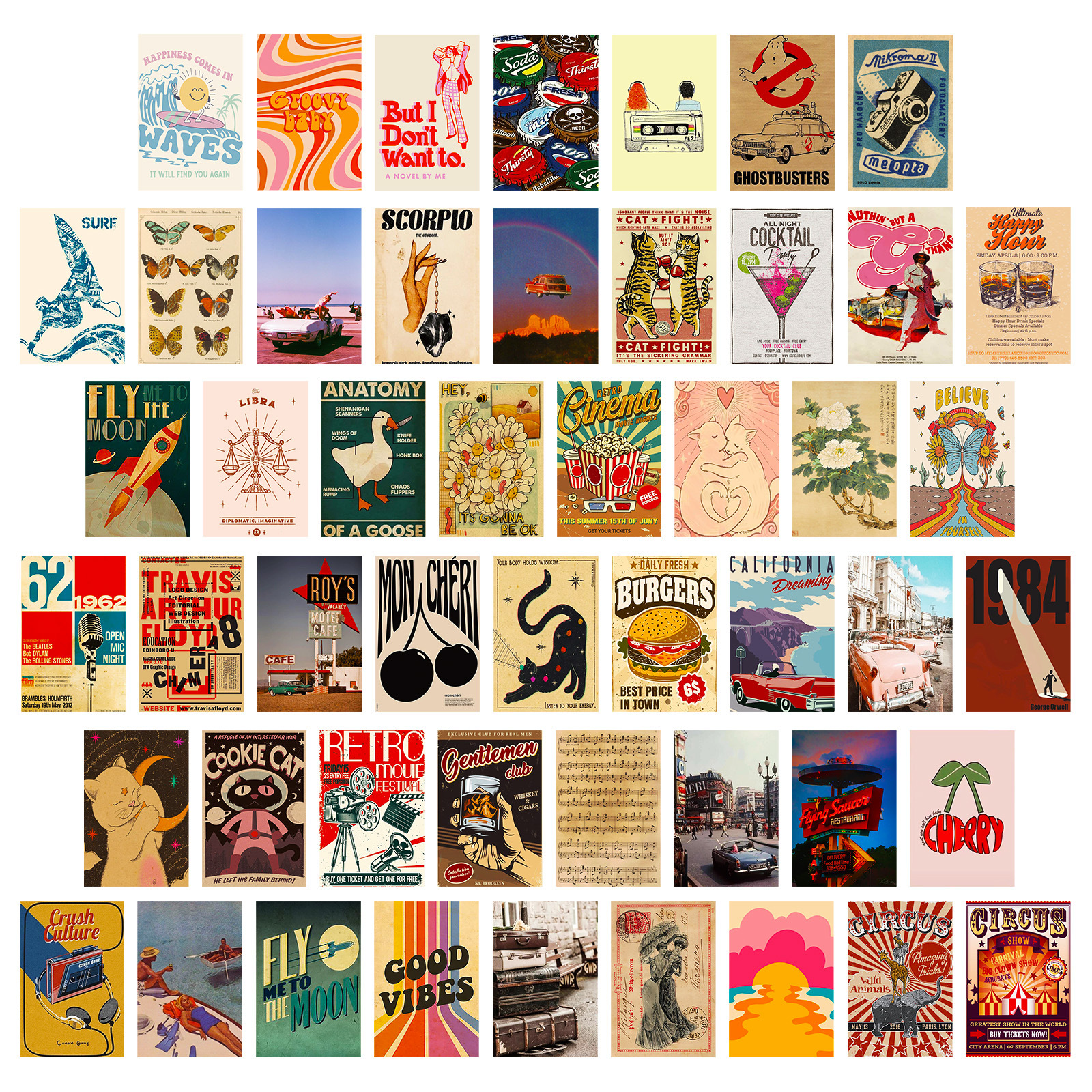 50 Retro Poster Wall Decoration Cards Amazon Cross-Border Hot Selling Creative Decorative Indoor Cards