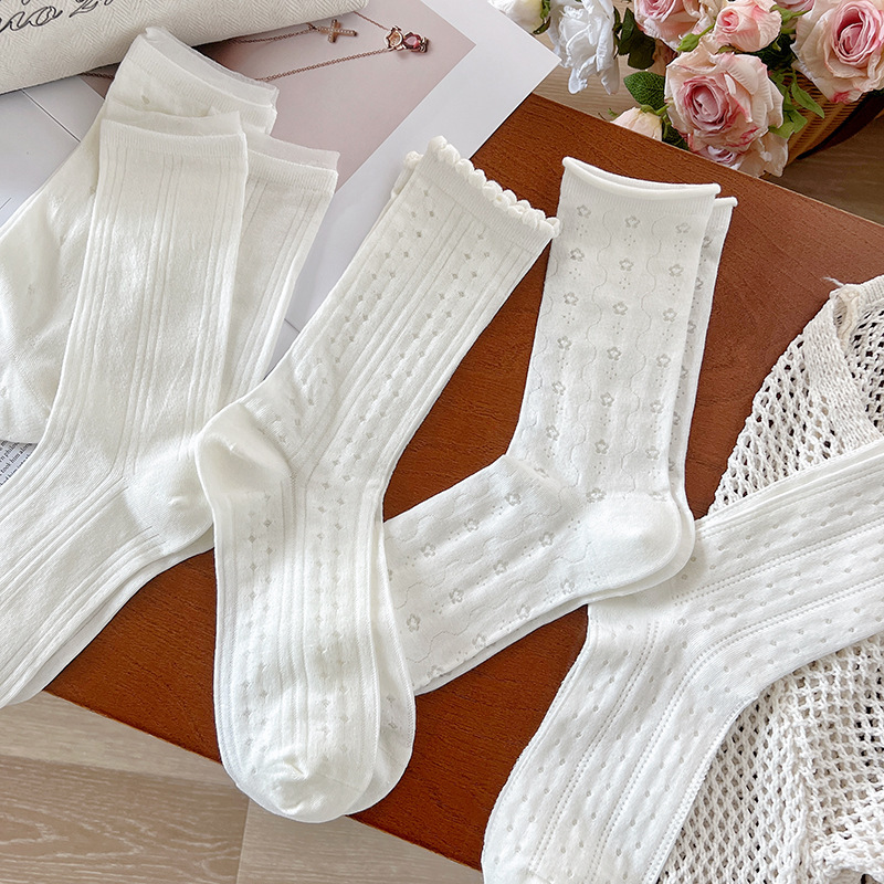 Summer mesh socks children white tube socks small flower wave dot hollow pile socks breathable socks ins wind socks