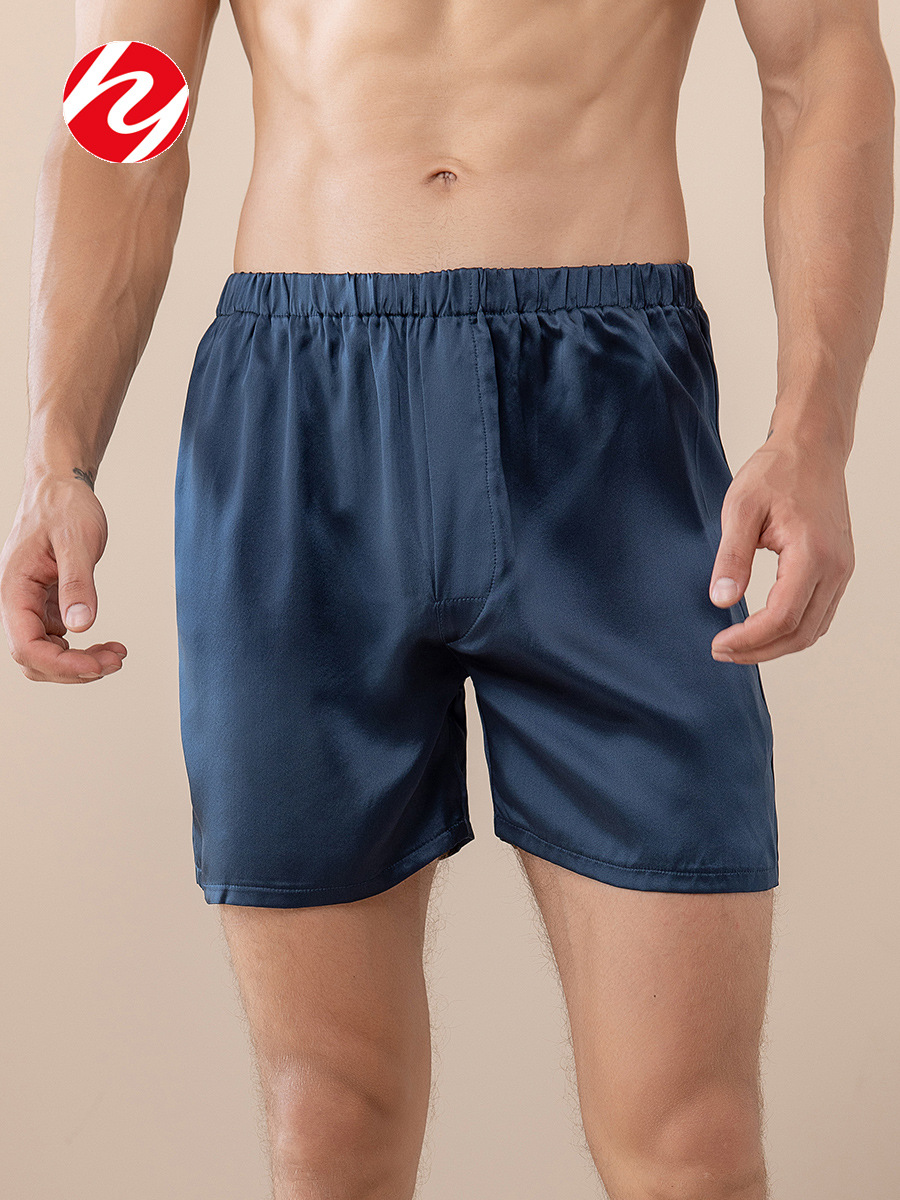 Huaye Summer Silk Shorts Boxer Briefs Men's 100% Mulberry Silk Large Size Beach Pants Comfortable and Breathable Cross-Border