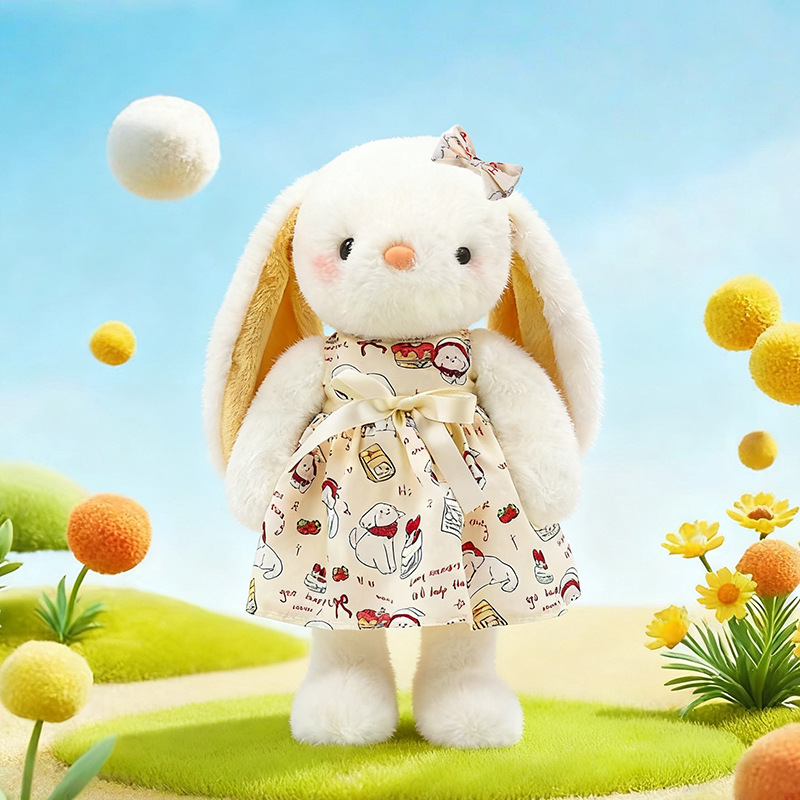 Popular Cute Soothing Rabbit Plush Toy, Flower Dress Rabbit Doll, Claw Machine Doll, Birthday Gift for Girls, Wholesale