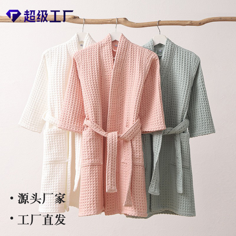 Cotton Children's Double-Layer Waffles Bathrobe Unisex Parent-Child Bathrobe Home Clothes Nightgown for Cross-Border Swimming Pool