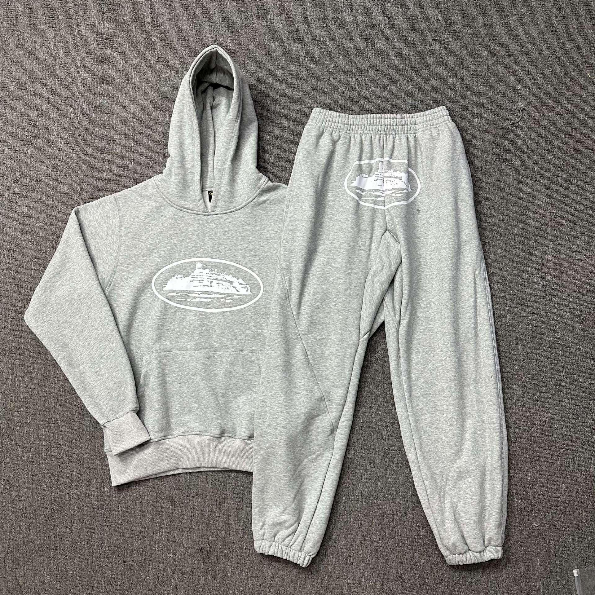 Corteiz Classic Series Ship Print Logo Thin Velvet Terry Hooded Sweatshirt Trendyy Men's and Women's Casual Sweatpants QC-foto från 1688 på Qualit.ly