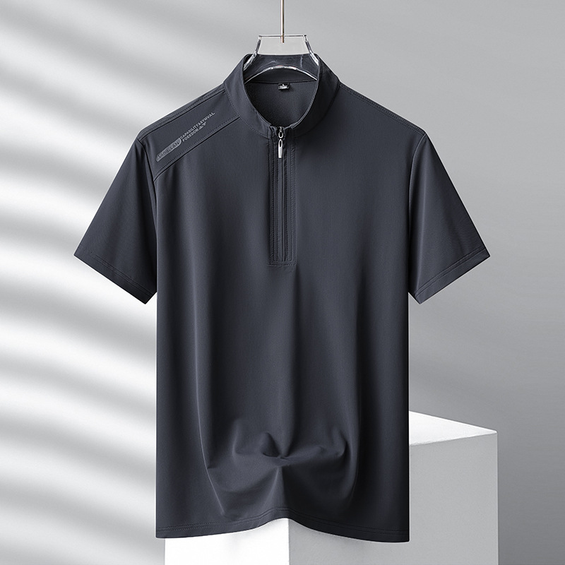 Cool Sense Casual Sports T-shirt Men's Summer New Ice Silk Quick-drying Polo Shirt Men's Short-sleeved T-shirt Dad's standing collar