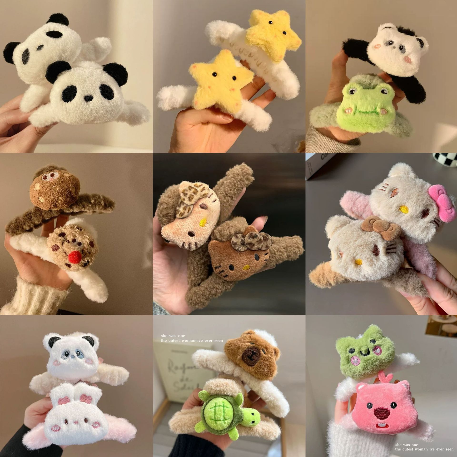 Sweet girl! Korean-style Cartoon Double-sided KT Bow Plush Grab Clip Cute Shark Clip High-value Hairpin for Women