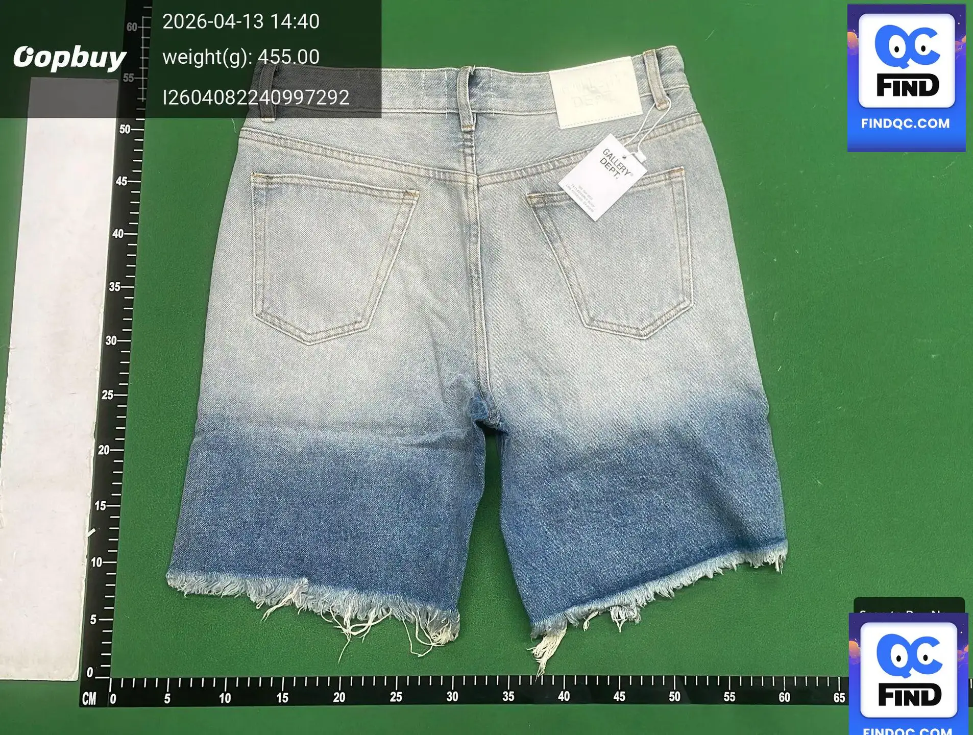 Light Blue Denim Shorts with White Patches, Light on Top and Dark on the Bottom, with Multiple Holes 11111625