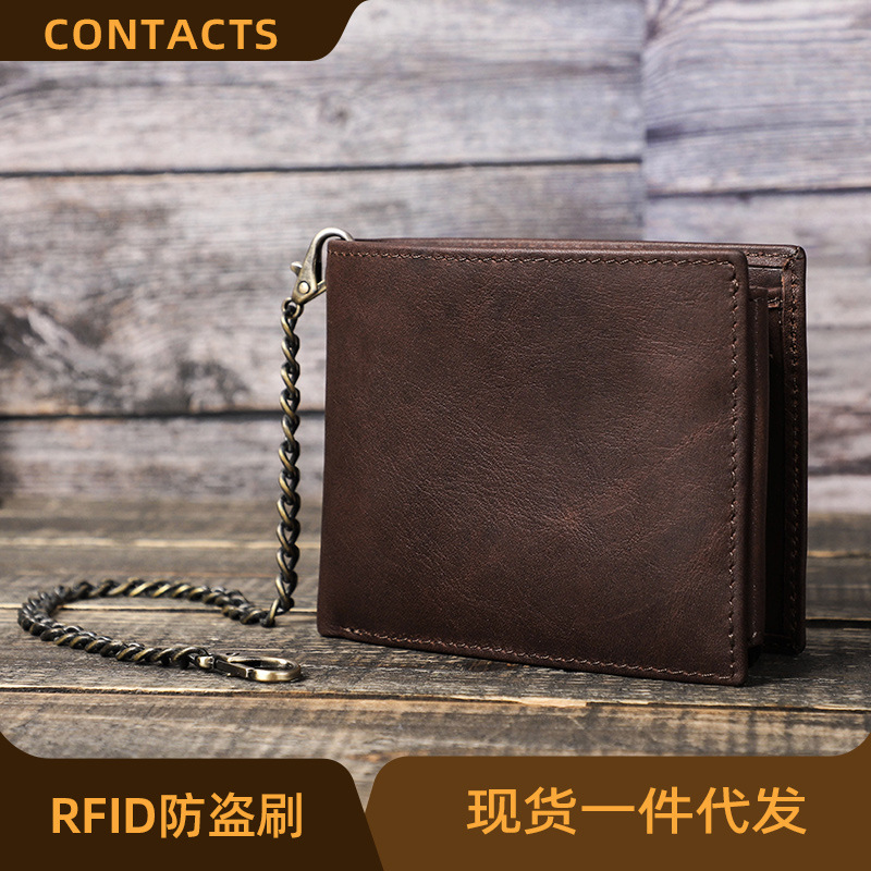 Black Angel Retro Crazy Horse Cowhide RFID Anti-theft Brush Men's Wallet Multi Card Men's Wallet Spot Hair
