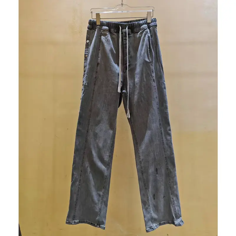 Ro Style Washed Distressed Buttons Denim Hip pop Mop Central Cee Same Style Casual pants