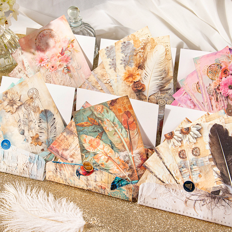 Beautiful day material paper feather letter series three-dimensional simulation background paper European hand account retro DIY6