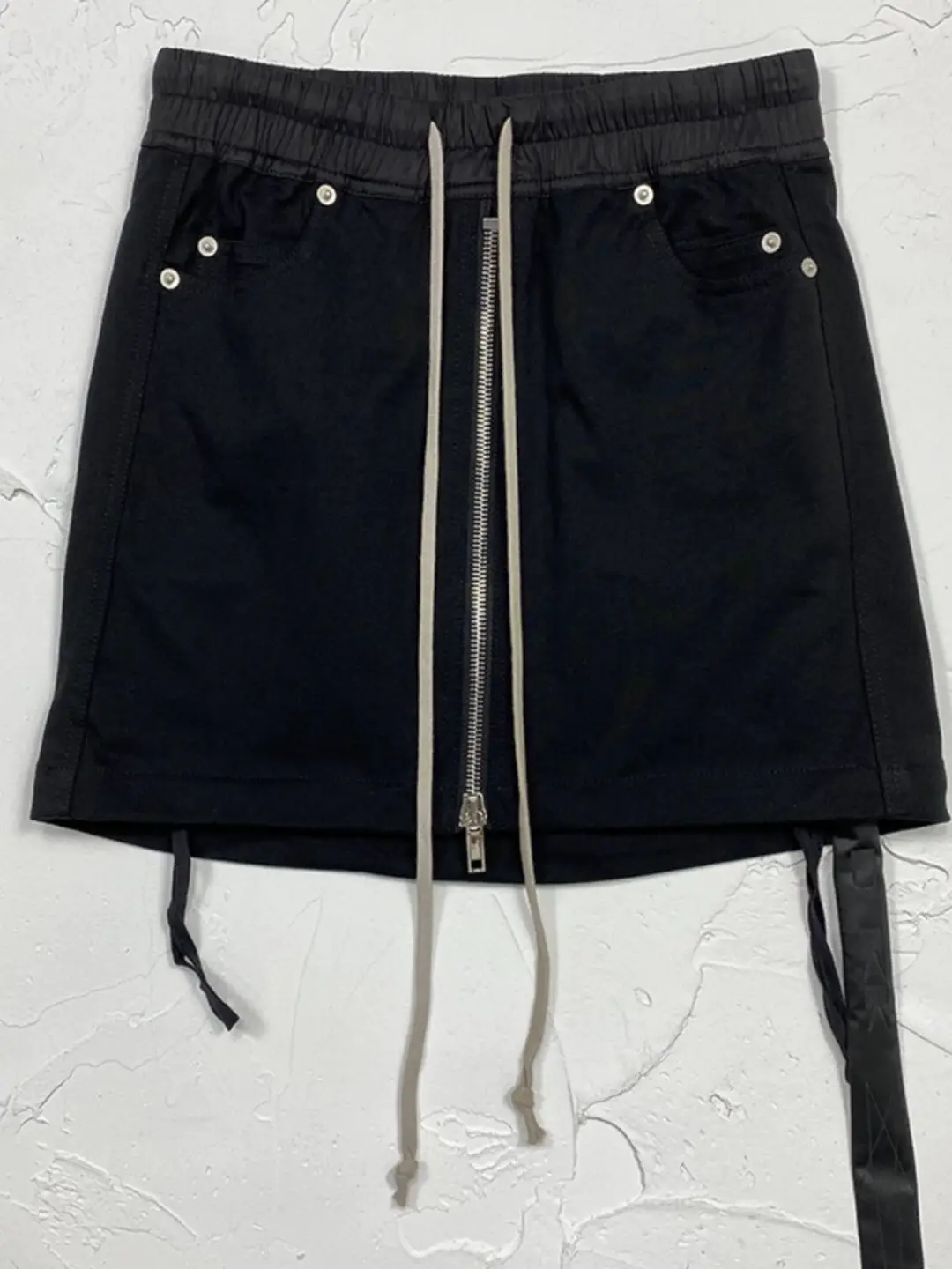 Dark Style New Personalized Half-Zip Slit Design Pure Cotton Plain Weave Patchwork Hip-Hugging Five-Point Women's Short Skirt