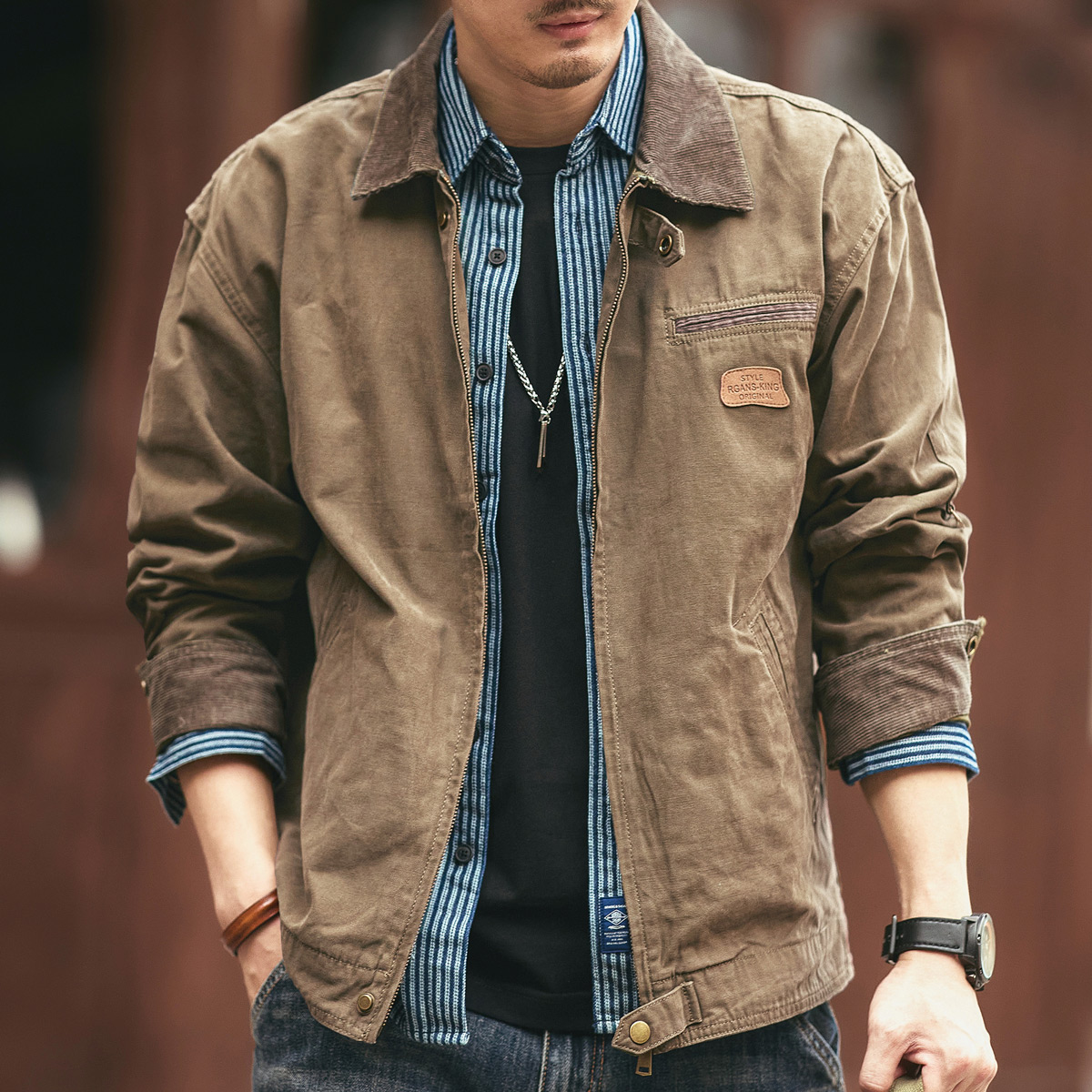 Gelanlu American Retro Heavy-Duty Work Jacket for Men, Trendy Brand, Autumn Pure Cotton Fleece-Lined Outdoor Hunting Jacket, Cool and Stylish Coat