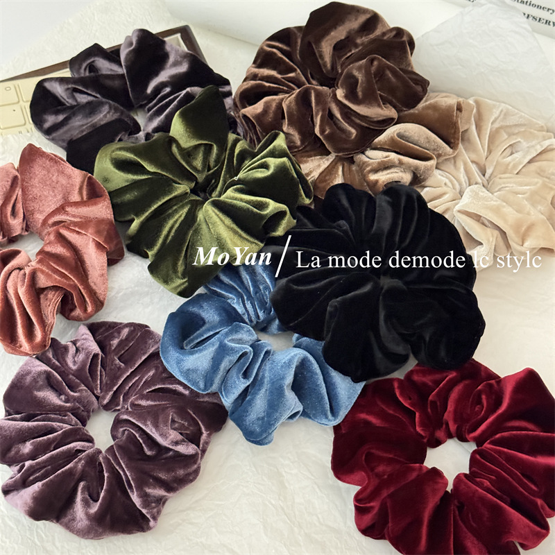 High-grade Elegant Velvet Large Intestine Hair Ring Retro Simple Ponytail Rubber Tendon Women's Hair Rope Head Flower Tie Hair Rope