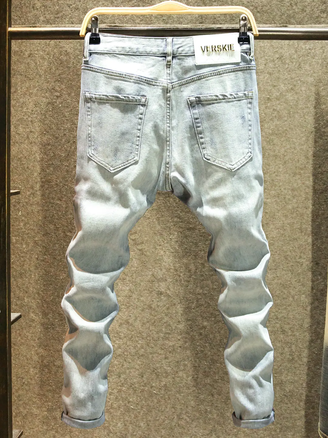 Spring Ripped Denim Men's silm Skinny Jeans Stretch pants Trendy Fashion Scratched Patch Hot Diamond Beggar Pants
