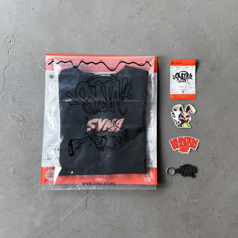DRILL SYNA WORLD High Quality American Hip Hop Comic Print Short Sleeve T-Shirt Central cee Same Style