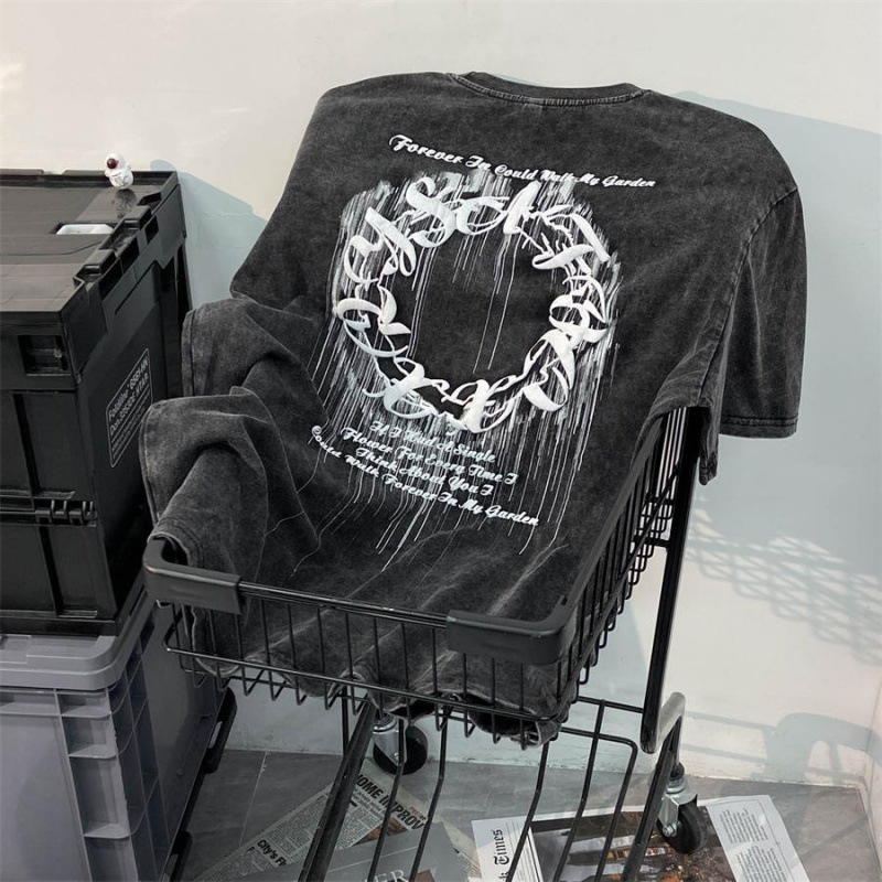 American Style Retro High Street Style Old Washed Loose Short-sleeved T-shirt Men's and Women's oversize Summer Couple Top
