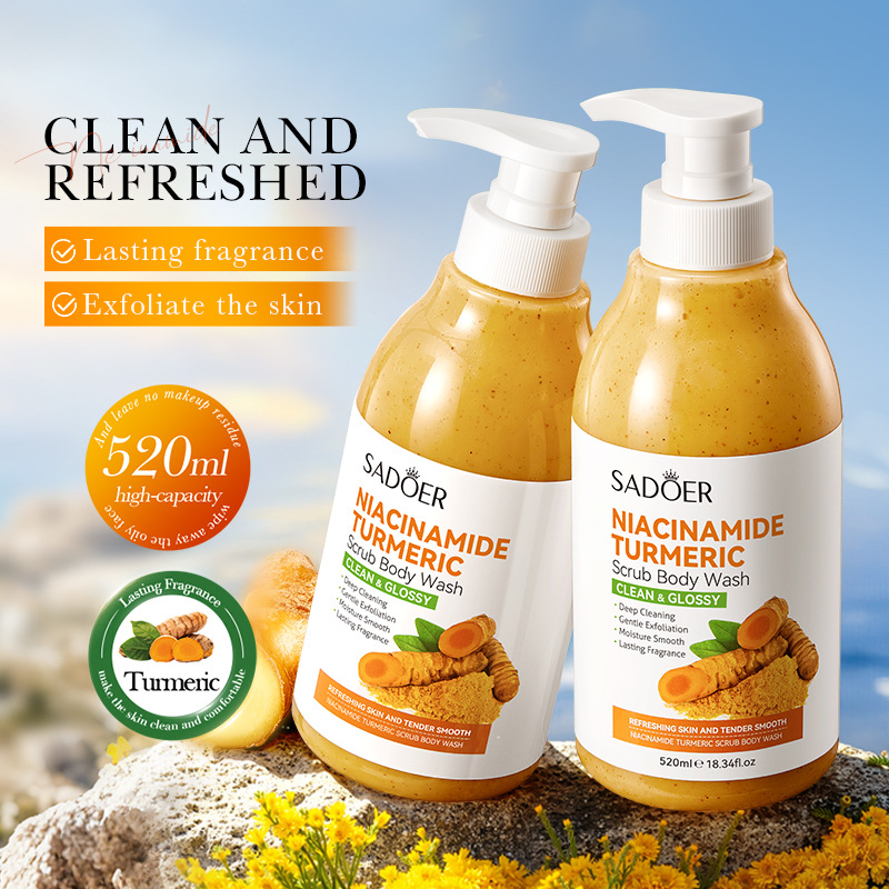 Cross-Border Spot Niacinamide Turmeric Scrub Shower Gel Processing and Customization Oem Scrub Shower Gel Factory Direct Sales