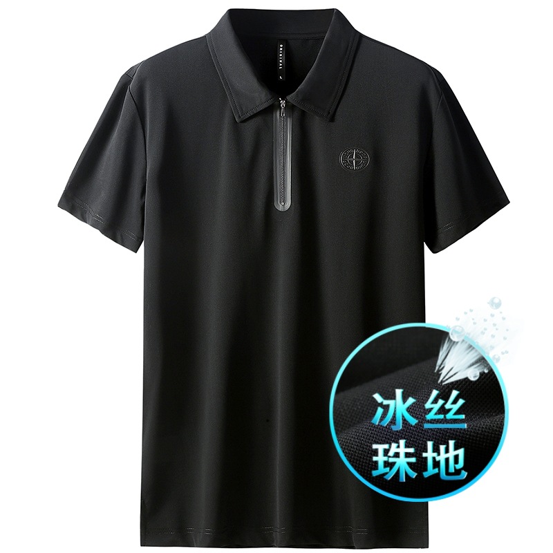Summer New Short-sleeved Polo Shirt Men's Light Luxury Thin Ice Silk Men's Lapel T-Shirt Top Half Zipper 510