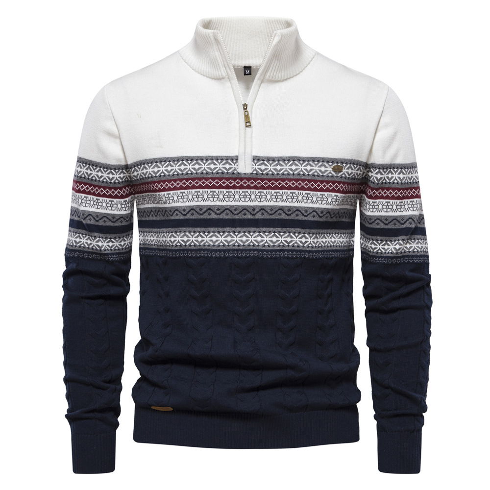 2024 autumn and winter new fashion European size cross-border collar men's sweater half zipper knitted high quality Joker men's clothing
