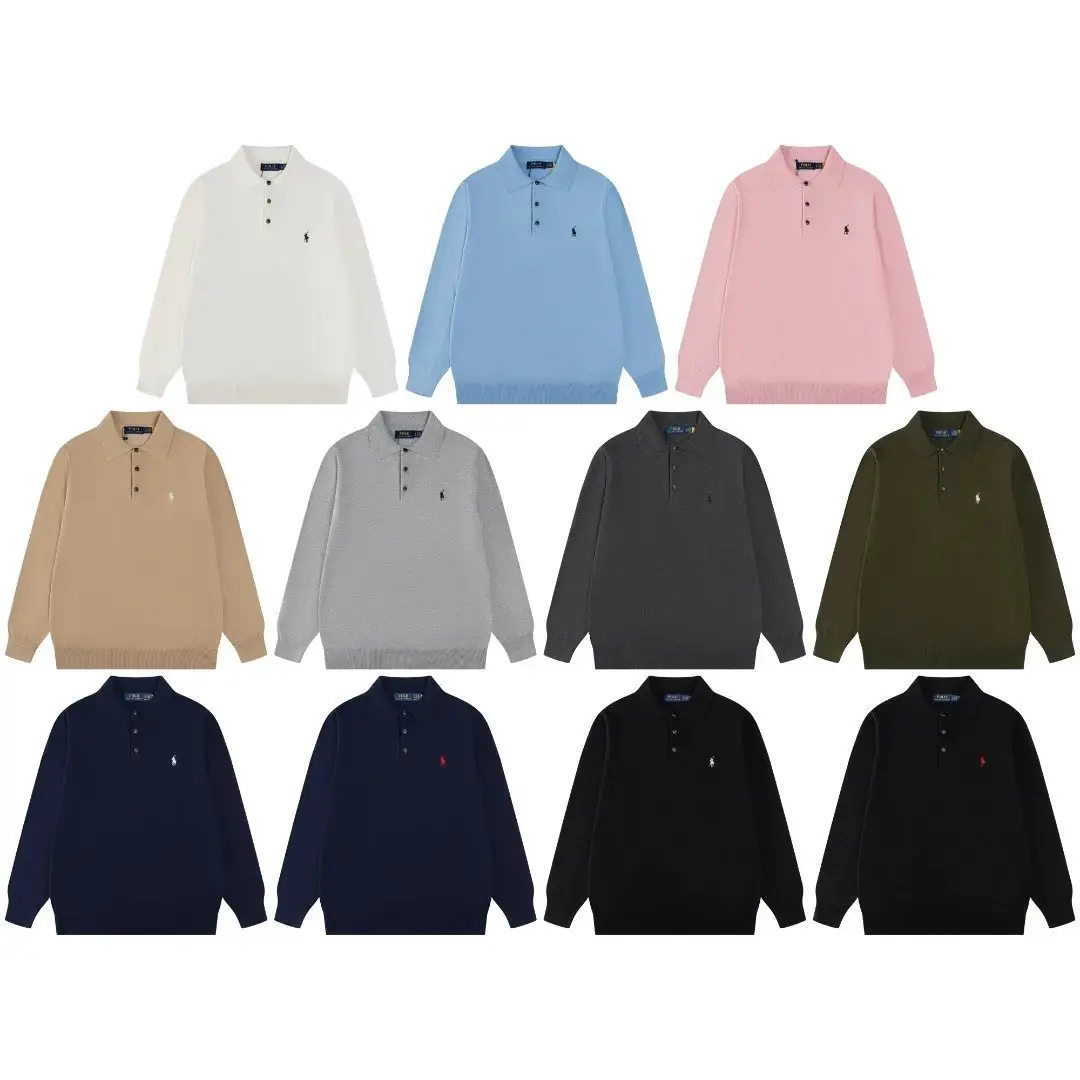 Classic Pony Embroidery Lapel Shirt Casual Loose Couple Peplum Long Sleeve Sweater